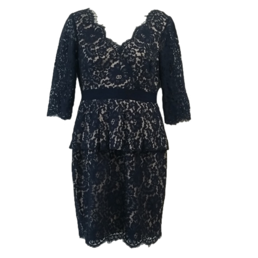 Eliza J Cocktail Peplum Dress Navy Lace Long Sleeve